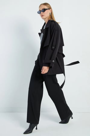 Beli Kemerli Kruvaze Yaka Oversize Trençkot