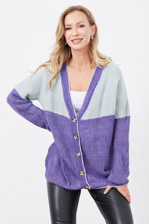 Düğmeli V Yaka Oversize Triko Hırka