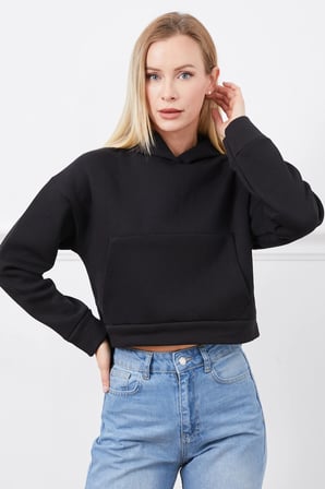 3 İplik Kapüşonlu Crop Sweatshirt