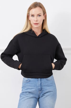 3 İplik Kapüşonlu Crop Sweatshirt