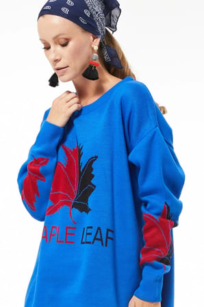 Maple Leaf Desenli Triko Kazak