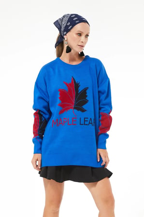 Maple Leaf Desenli Triko Kazak