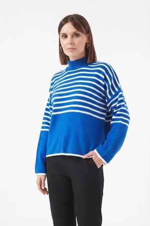 Çizgili Oversize Triko Kazak