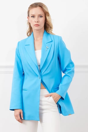Broş Detaylı Çift Yakalı Blazer Ceket