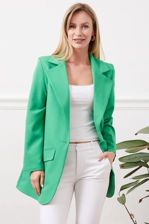 Omuz Vatkalı Tek Düğmeli Blazer Ceket