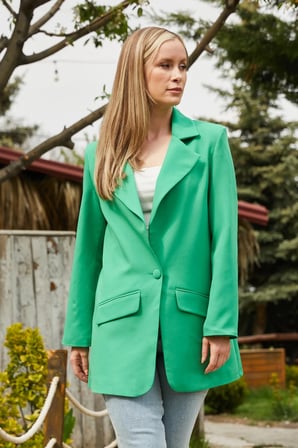 Omuz Vatkalı Tek Düğmeli Blazer Ceket