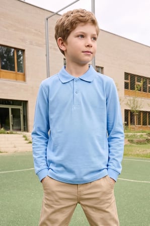 Basic Polo Yaka Uzun Kollu Unisex Çocuk Sweatshirt