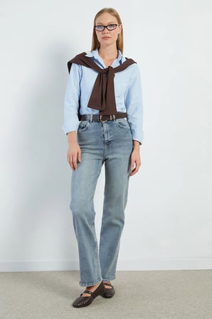 Fermuarlı Straight Fit Jean