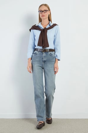 Fermuarlı Straight Fit Jean