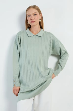 Fullamodest Jakarlı Polo Yaka Tunik