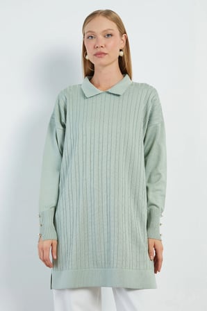 Fullamodest Jakarlı Polo Yaka Tunik