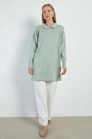 Fullamodest Jakarlı Polo Yaka Tunik