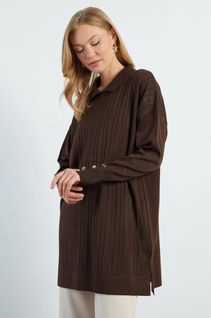 Fullamodest Jakarlı Polo Yaka Tunik