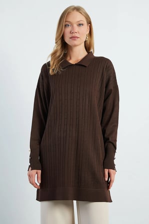Fullamodest Jakarlı Polo Yaka Tunik