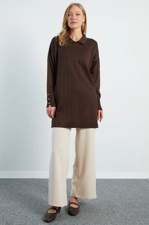 Fullamodest Jakarlı Polo Yaka Tunik