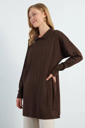 Fullamodest Jakarlı Polo Yaka Tunik