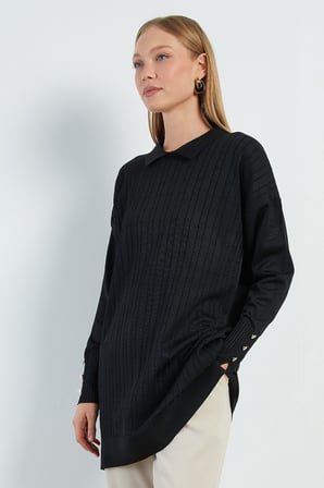 Fullamodest Jakarlı Polo Yaka Tunik