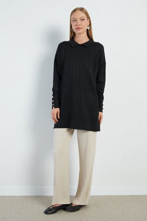 Fullamodest Jakarlı Polo Yaka Tunik