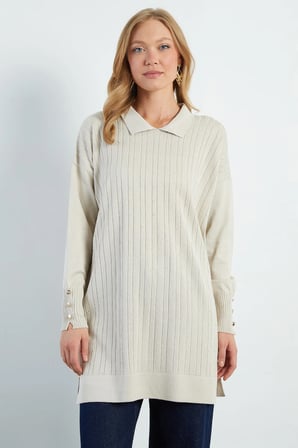 Fullamodest Jakarlı Polo Yaka Tunik
