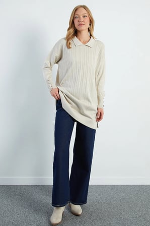Fullamodest Jakarlı Polo Yaka Tunik