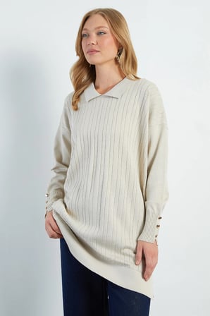 Fullamodest Jakarlı Polo Yaka Tunik