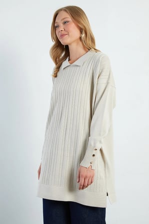 Fullamodest Jakarlı Polo Yaka Tunik