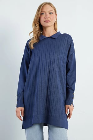 Fullamodest Jakarlı Polo Yaka Tunik