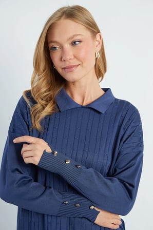 Fullamodest Jakarlı Polo Yaka Tunik