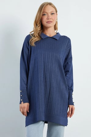 Fullamodest Jakarlı Polo Yaka Tunik