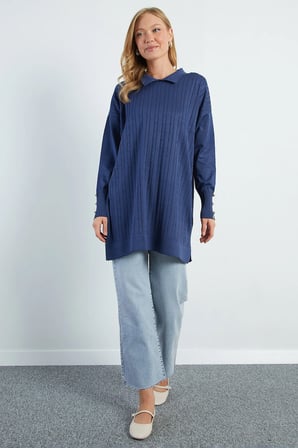 Fullamodest Jakarlı Polo Yaka Tunik