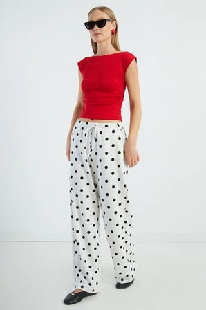 Puantiyeli Beli Bağlamalı Pantolon