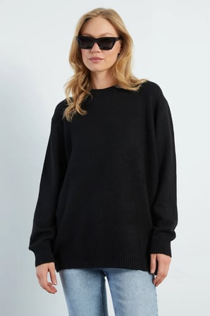 Basic Bisiklet Yaka Salaş Triko Kazak