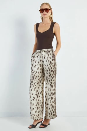 Leopar Desenli Saten Pantolon