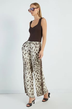 Leopar Desenli Saten Pantolon