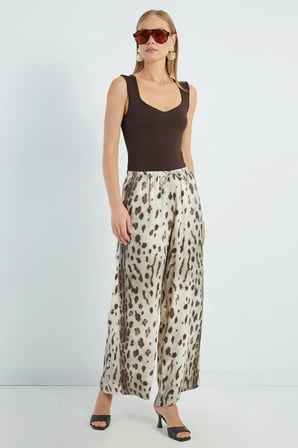 Leopar Desenli Saten Pantolon