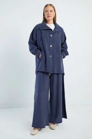 Düğmeli Stoperli Oversize Trençkot