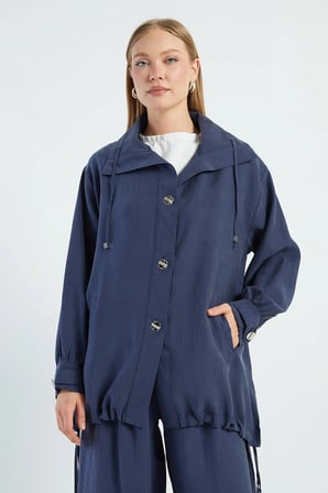 Düğmeli Stoperli Oversize Trençkot