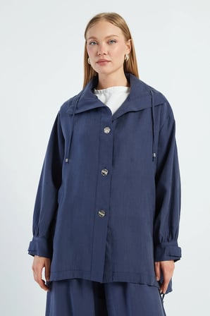 Düğmeli Stoperli Oversize Trençkot