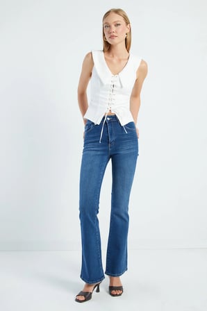 Fermuarlı Yüksek Bel Flare Jean