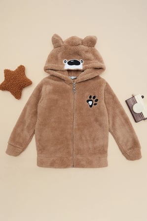 Pati Nakışlı Kulaklı Kız Çocuk Pelüş Mont