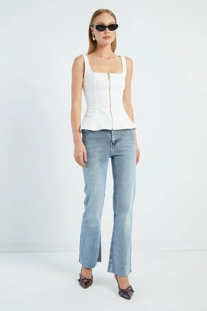 Kesik Paça Flare Jean