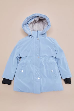 Beli Büzgülü Kapüşonlu Kız Çocuk Mont