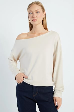 Basic Kayık Yaka Modal Sweatshirt