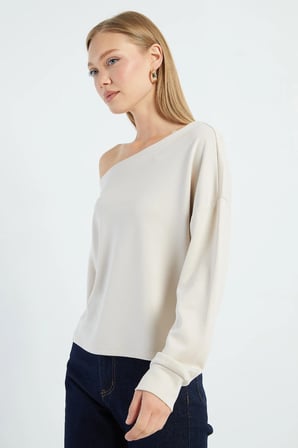 Basic Kayık Yaka Modal Sweatshirt
