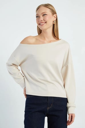Basic Kayık Yaka Modal Sweatshirt