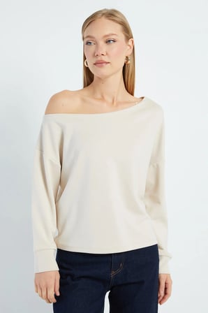 Basic Kayık Yaka Modal Sweatshirt