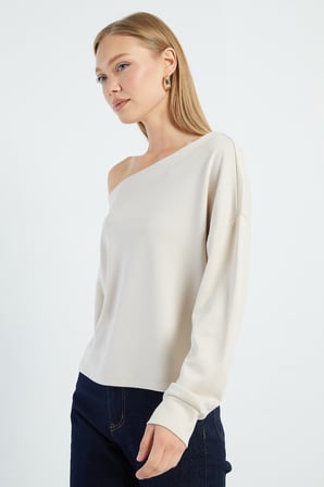 Basic Kayık Yaka Modal Sweatshirt