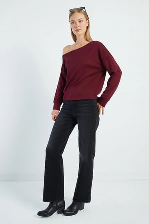 Basic Kayık Yaka Modal Sweatshirt