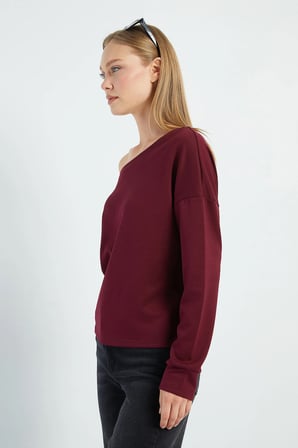 Basic Kayık Yaka Modal Sweatshirt