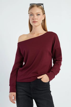 Basic Kayık Yaka Modal Sweatshirt